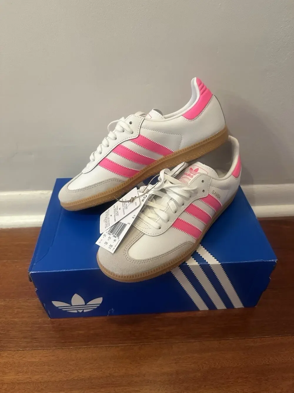Adidas Samba OG J White Lucid Pink Gum JQ2831 Sneakers Kids 7Y/Fits Womens 8 NEW